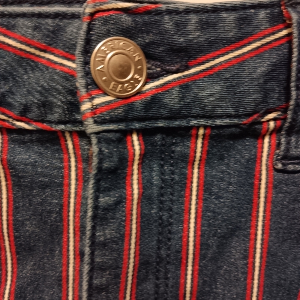 American Eagle| Hi-Rise Mini Stretchy Sz. 12 Y2K Beach Coastal Red White & Blue - Picture 2 of 10
